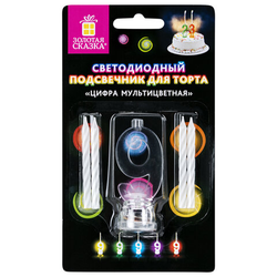 Цифра-подсвечник ''9'' светодиодная, ЗОЛОТАЯ СКАЗКА, в наборе 4 свечи 6 см, 1 батарейка, 591432