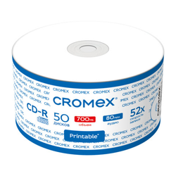 Диск CD-R CROMEX (КРОМЕКС), 700 Mb, 52x, с возможностью печати на диске, Bulk (термоусадка без шпиля