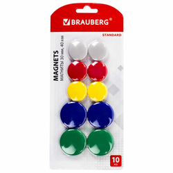 Магниты BRAUBERG ''STANDARD'', НАБОР 30 мм - 6 шт., 40 мм - 4 шт., ассорти, 237471