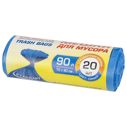 Мешки для мусора LAIMA ''ULTRA'' 90 л синие, рулон 20 шт. прочные, ПНД 14 мкм, 70х90 см, 607693