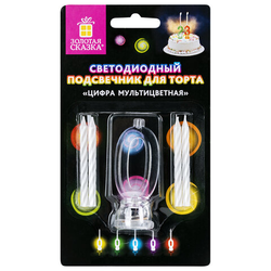 Цифра-подсвечник ''0'' светодиодная, ЗОЛОТАЯ СКАЗКА, в наборе 4 свечи 6 см, 1 батарейка, 591423