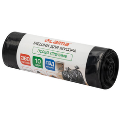 Мешки для мусора 360 л, черные в рулоне, 10 штук, особо прочные, ПВД 60 мкм, 110x140 см, LAIMA, 7026