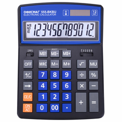 Калькулятор настольный ОФИСМАГ 555-BKBU (206x155 мм), 12 разрядов, двойное питание, ЧЕРНО-СИНИЙ, 271