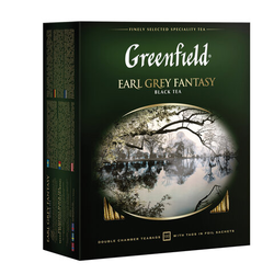 Чай GREENFIELD ''Earl Grey Fantasy'' черный с бергамотом и цитрусом, 100 пакетиков в конвертах по 2 г,