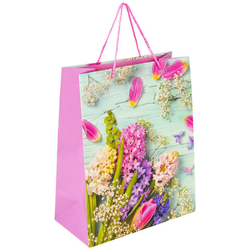 Пакет подарочный (1 штука) 26x13x32 см, ЗОЛОТАЯ СКАЗКА ''Spring Flowers'', глиттер, розовый, 608247