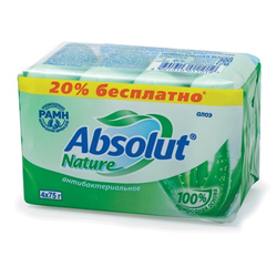 Мыло туалетное антибактериальное 300 г ABSOLUT (Абсолют) КОМПЛЕКТ 4 шт. х 75 г ''Алоэ'',без триклозана