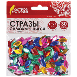 Стразы самоклеящиеся ''Лодочка'', 15х7 мм, 30 г, 5 цветов, ОСТРОВ СОКРОВИЩ, 661387