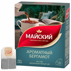 Чай МАЙСКИЙ ''Ароматный бергамот'' черный цейлонский байховый, 100 пакетиков по 1,5 г, 102627