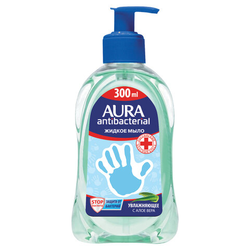 Мыло-крем жидкое, 300 мл, AURA ''Antibacterial'', антибактериальное, ''Экстракт алоэ'', дозатор, 28427,