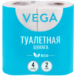 Бумага туалетная Vega 2-слойная, 4шт., эко, 15м, тиснение, белая 315616