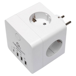 Сетевой фильтр CABLEXPERT Cube, 4 розетки, 16 А, 1 x Type-C PD, 3 х USB, белый, CUBE-4-СU3-W, CUBE-4