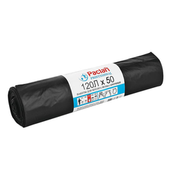Мешки для мусора 120 л, черные, в рулоне 50 шт., ПВД, 20 мкм, 70х110 см, PACLAN ''Professional'', 1338