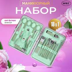 Универсальный набор для маникюра и педикюра 18 в 1 в футляре, STANDARD, зеленый, WBZ (ВБЗ), 609489