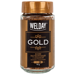 Кофе растворимый WELDAY (ВЭЛДЭЙ) ''GOLD'' 95 г, стеклянная банка, сублимированный, 622675