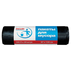 Мешки для мусора 160 л, черные, в рулоне 20 шт., ПВД, 30 мкм, 87х120 см, PACLAN ''Professional'', 1338