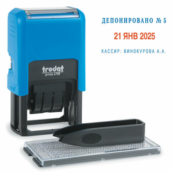Датер самонаборный, 2 строки + дата, оттиск 41х24 мм, сине-красный, TRODAT 4750 P4, КАССА, 141427