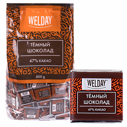 Шоколад порционный высшего качества WELDAY (ВЭЛДЭЙ) ''Тёмный 47%'', 800 г (160 плиток по 5 г), пакет,