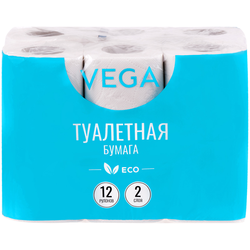 Бумага туалетная Vega 2-слойная, 12шт., эко, 15м, тиснение, белая 315617