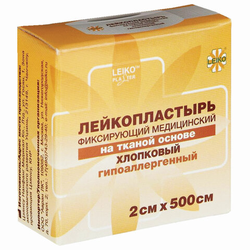Лейкопластырь медицинский фиксирующий в рулоне LEIKO 2х500 см, на тканевой основе, белого цвета, в к