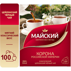 Чай МАЙСКИЙ ''Корона Российской Империи'' черный цейлонский, 100 пакетиков по 2 г, 113159