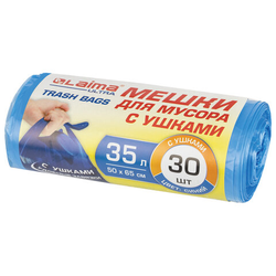 Мешки для мусора с ушками LAIMA ''ULTRA'' 35 л синие, в рулоне 30 шт. прочные, ПНД 12 мкм, 50х65 см, 6