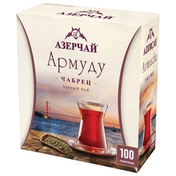 Чай АЗЕРЧАЙ ''Армуду'' черный с чабрецом, 100 пакетиков по 1,6 г, 420536