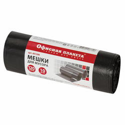 Мешки для мусора 120 л, черные, в рулоне 10 шт., прочные, ПНД 20 мкм, 70х110 см, ОФИСНАЯ ПЛАНЕТА, 60