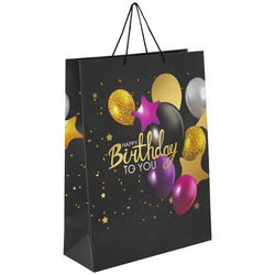 Пакет подарочный (1 штука) 33x13x45 см, ЗОЛОТАЯ СКАЗКА ''Happy Birthday'', фольга, черный, 608240