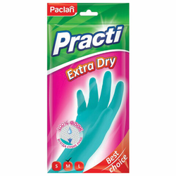 Перчатки МНОГОРАЗОВЫЕ резиновые PACLAN ''Extra Dry'', хлопчатобумажное напыление, 100% флок, размер 7,