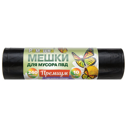 Мешки для мусора 240 л, ПРОЧНЫЕ черные в рулоне 10 шт., ПВД 53 мкм, 90x130 см, РОМАШКА ПРЕМИУМ, ВР-0
