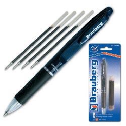 Набор BRAUBERG ''Bicolor'', ручка шар.автомат. двухцв, корп.синий +4стержня, блистер,,син,красн.
