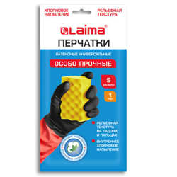 Перчатки МНОГОРАЗОВЫЕ латексные LAIMA ''БИКОЛОР'' черно-красные, ОСОБО ПРОЧНЫЕ, хлопковое напыление, р