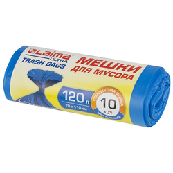Мешки для мусора LAIMA ''ULTRA'' 120 л синие, рулон 10 шт. особо прочные, ПНД 23 мкм, 70х110 см, 60769