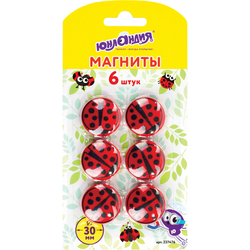 Магниты ЮНЛАНДИЯ 30 мм, НАБОР 6 шт., ''БОЖЬЯ КОРОВКА'', красные, 237476