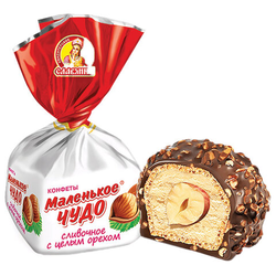 Конфеты СЛАВЯНКА ''Маленькое чудо'' со сливочным вкусом и цельным орехом, 1000 г, пакет, 12217