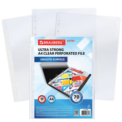 Папки-файлы перфорированные А4 BRAUBERG ''EXTRA 700'', КОМПЛЕКТ 50 шт., гладкие, ПЛОТНЫЕ, 70 мкм, 2296