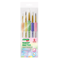 Кисти c EVA-вставкой НАБОР 5 шт. (ПОНИ круглые 1, 4; КОЗА круглые 3, 6; ЩЕТИНА плоская 4), BRAUBE