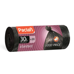 Мешки для мусора 30 л, черные, в рулоне 20 шт., ПНД, 7,3 мкм, 50х60 см, PACLAN ''Standart''