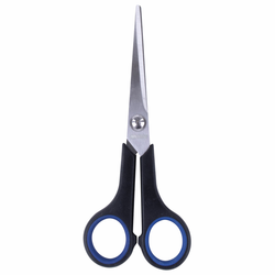 Ножницы BRAUBERG ''Soft Grip'', 165 мм, черно-синие, резиновые вставки, 3-сторонняя заточка, 230761
