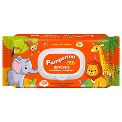 Салфетки влажные детские 130 шт., PAMPERINO, с экстрактом ромашки и витамином Е, крышка-клапан, 7295