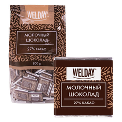 Шоколад порционный высшего качества WELDAY (ВЭЛДЭЙ) ''Молочный 27%'', 800 г (160 плиток по 5 г), пакет