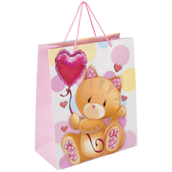 Пакет подарочный (1 штука) 26x13x32 см, ЗОЛОТАЯ СКАЗКА ''Lovely Kitty'', глиттер, белый/розовый, 60824