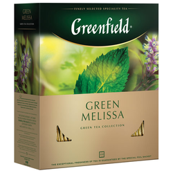 Чай GREENFIELD ''Green Melissa'' зеленый с мятой и мелиссой, 100 пакетиков в конвертах по 1,5 г, 0879
