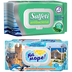Салфетки влажные Salfeti, 72шт., антибактериальные, клапан 48397