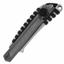 Нож канцелярский 18 мм BRAUBERG ''Metallic'', роликовый фиксатор, резиновые вставки, металл, 237159