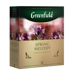 Чай GREENFIELD ''Spring Melody'' черный с чабрецом, мятой, смородиной, 100 пакетиков в конвертах по 1,