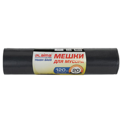 Мешки для мусора LAIMA ''ULTRA'' 120 л, черные, рулон 20 шт., сверхпрочные, ПСД 60 мкм, 70х110 см, 607