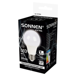 Лампа светодиодная SONNEN EXTRA, 7 (60) Вт, Е27, груша, нейтральный белый, 30000 ч, LED A60-7W-4000-